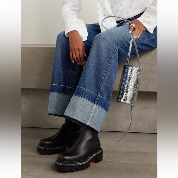 Christian Louboutin St Emilia Pyraclou Flat Black Calf Chelsea Lug Ankle Boot 37 - Picture 6 of 16